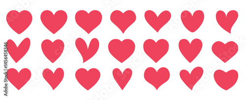 Set of hearts in soft pink color, heart icons, set of hearts different shapes for design. Heart collection. Vector art. Heart, love, romance hearts. Vector icons. Love symbols