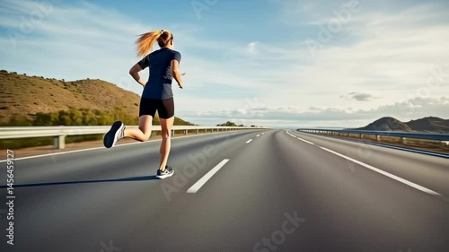 Wallpaper Mural Woman Runner on Empty Highway at Sunset, Rear View Torontodigital.ca