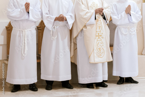 Close-up of Priest’s Vestments During Catholic Mass Ceremony