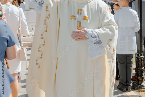 Close-up of Priest’s Vestments During Catholic Mass Ceremony