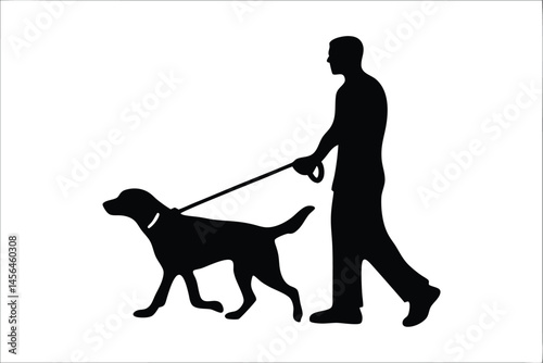 A man walking a dog silhouette vector, man with dog black vector illustration 