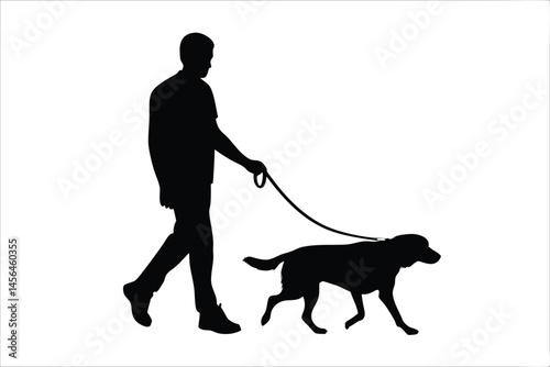 A man walking a dog silhouette vector, man with dog black vector illustration 