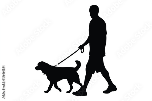 A man walking a dog silhouette vector, man with dog black vector illustration 