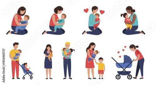 Diverse illustrations showcasing parents bonding with their children in heartwarming moments