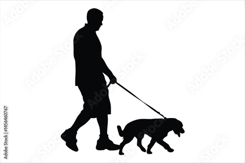 A man walking a dog silhouette vector, man with dog black vector illustration 