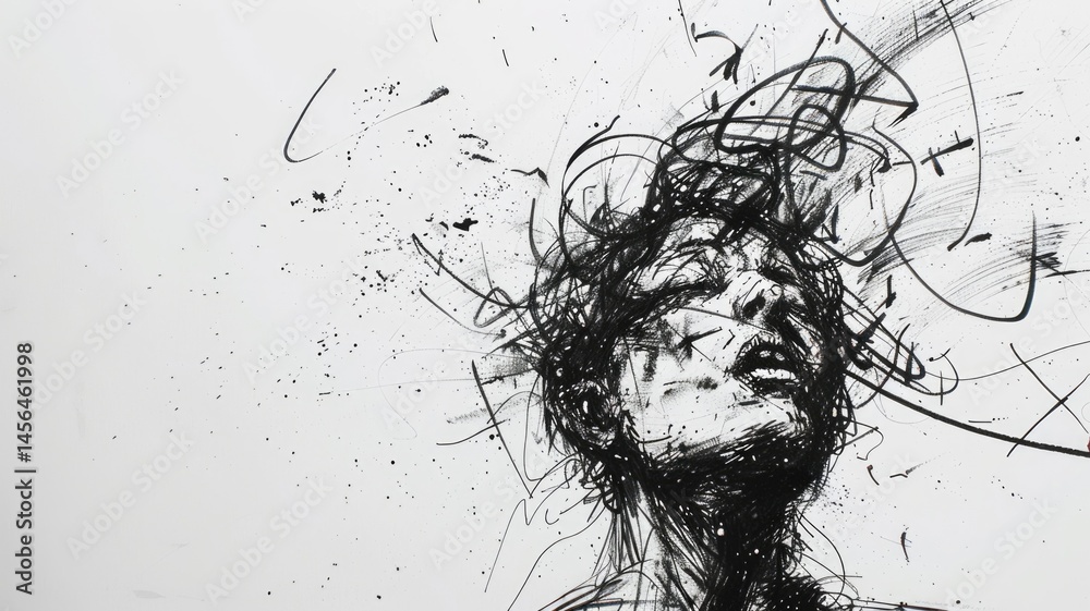 Abstract style picture of exploding particle scatter around express emotional state of human mind. Burst effect of dust represent psychological meaning convey sense of sadness and suffering. AIG53. Abstract style picture of exploding particle scatter around express emotional state of human mind. Burst effect of dust represent psychological meaning convey sense of sadness and suffering. AIG53.