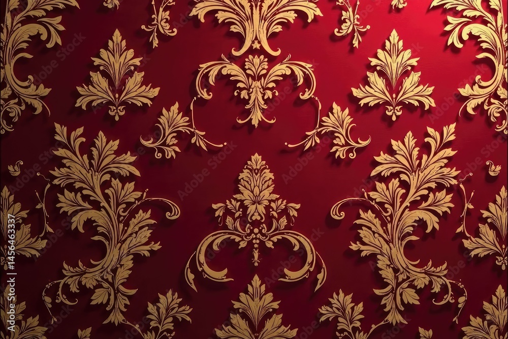 Elegant floral damask pattern in rich burgundy and gold , retro, sophisticated Elegant floral damask pattern in rich burgundy and gold , retro, sophisticated