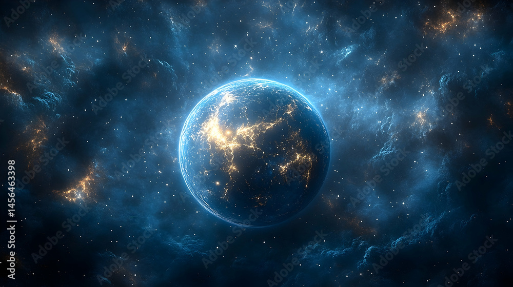 Fototapeta premium Cosmic perspective of a glowing planet.