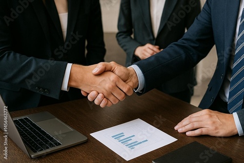 Business Handshake Agreement Between Professionals in Formal Meeting.