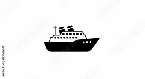 Cruise Ship Icon Simple Black Silhouette on White Background