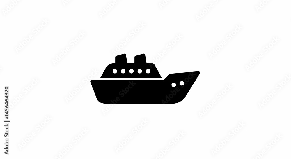 Cruise Ship Icon Simple Black Silhouette on White Background Cruise Ship Icon Simple Black Silhouette on White Background