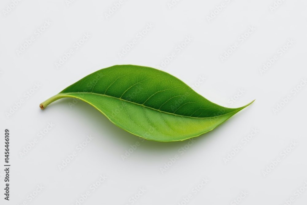 Obraz premium Single Green Leaf on White Background