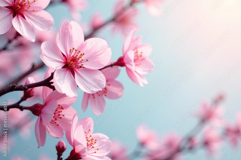 Fototapeta premium Soft pastel sakura, repeating motif, elegant design, branch, white, sakura