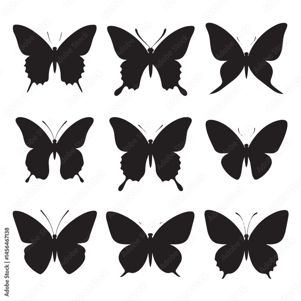 Naklejka premium Vector silhouette set of butterfly on white background