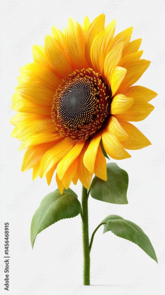 Fototapeta premium Vibrant sunflower standing tall against a clean white background, showcasing its vivid colors