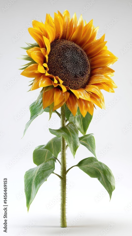Naklejka premium Vibrant sunflower standing tall against a clean background, showcasing nature's beauty