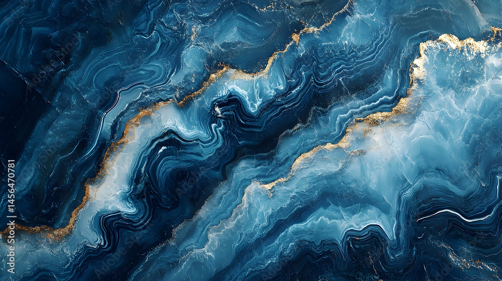 Fototapeta premium Abstract design of swirling, deep blue and gold patterns.