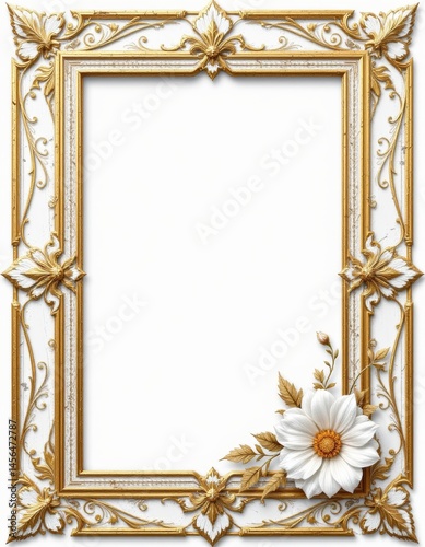 Ornate Gold and White Floral Frame
