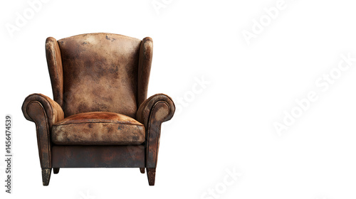 Luxurious Old Leather Armchair Isolated on White Background for Interior Design Projects