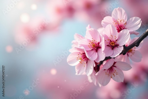 Delicate pink sakura blossoms, full bloom, soft petals , tree, design, pattern