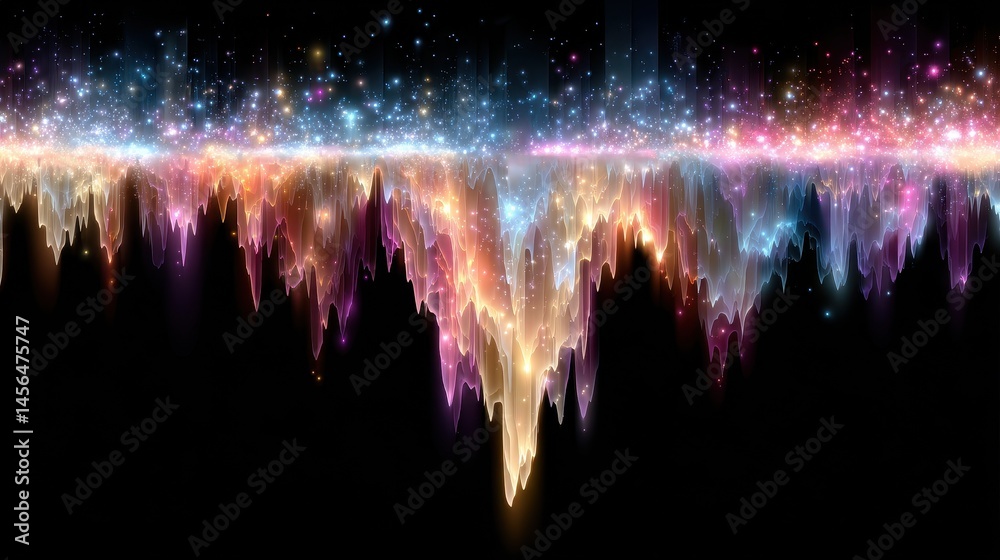 Fototapeta premium Abstract Cosmic Landscape Glowing Nebula and Fantasy Mountains