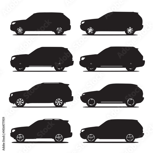 Vector silhouette set of car on white background
