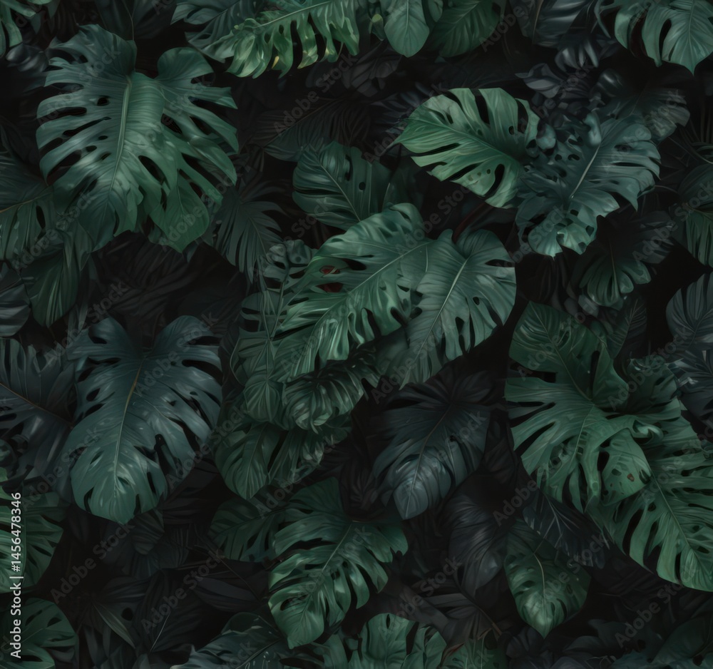 Fototapeta premium Black and deep green tropical leaves forming a bold, abstract pattern , dark foliage, leaves, wallpaper