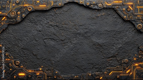 Wallpaper Mural Dark Stone Texture Background with Glowing Circuit Board Frame Torontodigital.ca