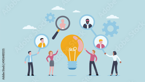 Team brainstorming innovative ideas collaborative project diverse group working together on a bright