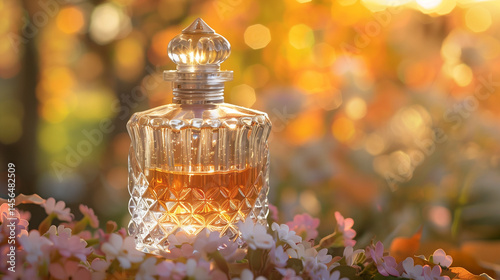 High-end perfume bottle with floral setting -