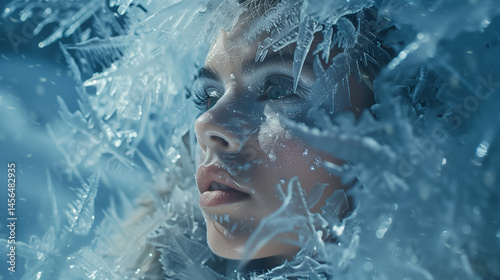 Ice queen with frosty makeup and silver hair