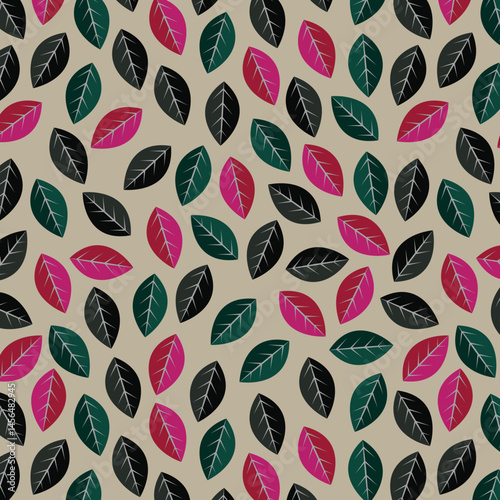 Scandinavian seamless doodle pattern with vintage leaves sketch. For wrapping paper. Ideal for wallpaper, surface textures, textiles.