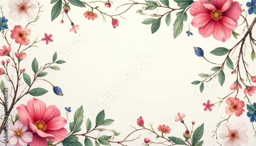 Repetitive botanical illustration, delicate floral elements on a soft background , green, repeat