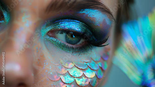 Mermaid makeup with iridescent scales 