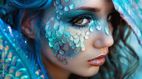 Mermaid makeup with iridescent scales 