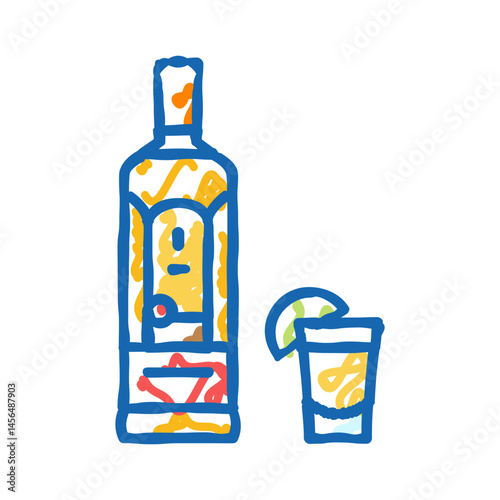 tequila drink bottle icon doodle illustration