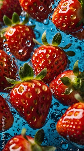 Floating Fresh Strawberries in Water