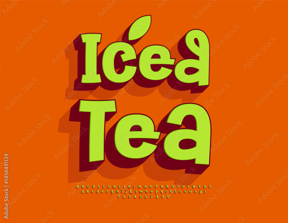 Naklejka premium Vector Ecologic sticker Iced Tea. Modern Playful Font. Handwritten 3D Alphabet Letters and Numbers set.