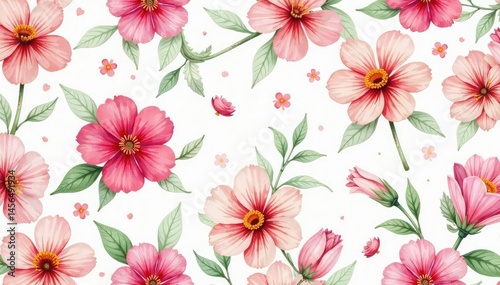 Delicate watercolor blooms, continuous pattern, summer, bloom