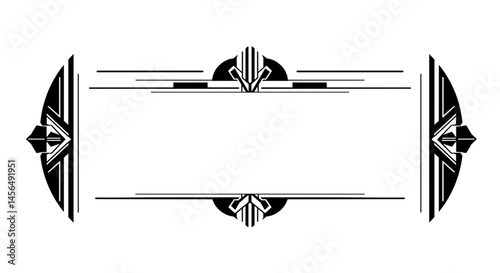 Art deco frame transparent PNG. Art deco black frame with bold geometric accents on white background

