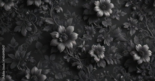 Wallpaper Mural Dark charcoal seamless floral wallpaper, intricate flower & vine design  ,  design,  vine Torontodigital.ca