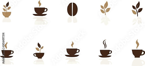 Create a kinds of Coffee and tea icon set vector art with white background.
