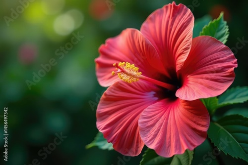 Intricate hibiscus blooms, vibrant petals, lush foliage, textile, orange