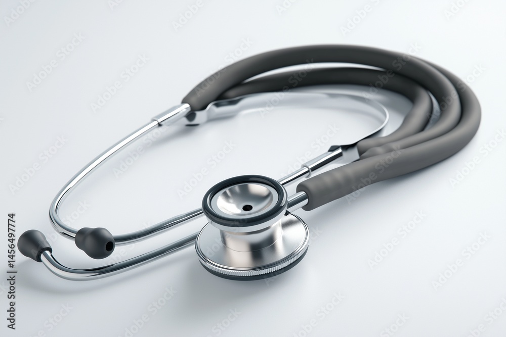 Close-up of Stethoscope on Clean White Surface - A realistic close-up image of a stethoscope placed neatly on a white surface. Close-up of Stethoscope on Clean White Surface - A realistic close-up image of a stethoscope placed neatly on a white surface.