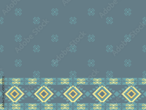 Traditional Ukrainian cross-stitch Detailed vector Illustration for textile printing design, on pixels pastel colors tones