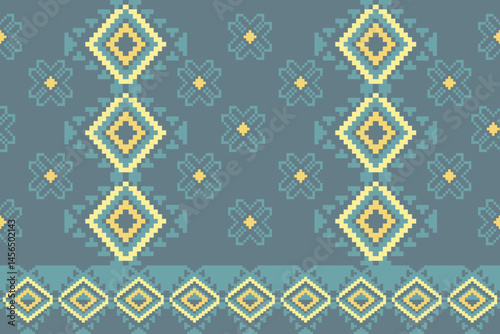 Traditional Ukrainian cross-stitch Detailed vector Illustration for textile printing design, on pixels pastel colors tones