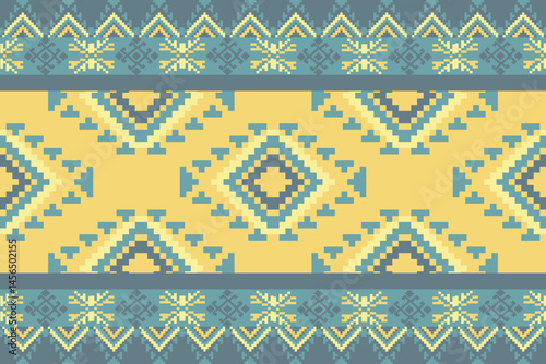 Traditional Ukrainian cross-stitch Detailed vector Illustration for textile printing design, on pixels pastel colors tones