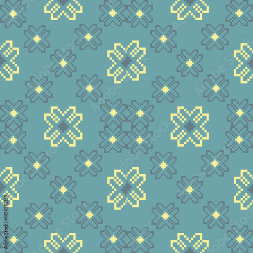 Traditional Ukrainian cross-stitch Detailed vector Illustration for textile printing design, on pixels pastel colors tones