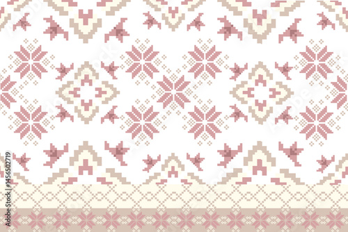 Traditional Ukrainian cross-stitch Detailed vector Illustration for textile printing design, on pixels pastel colors tones