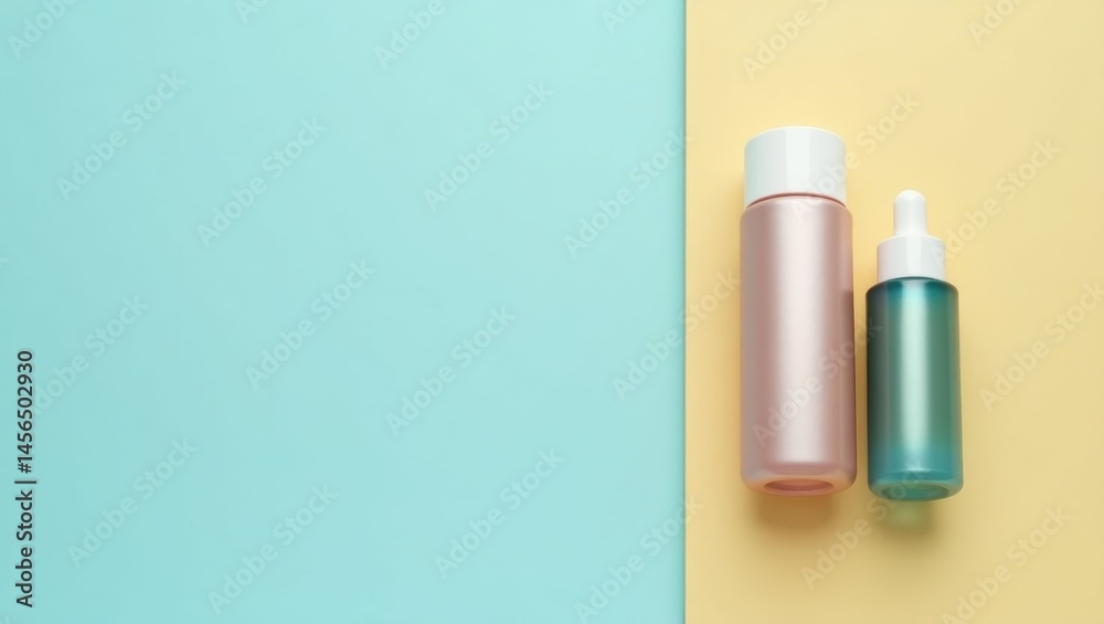 Whole Person Care. Interconnected wellness. Isolated background, copyspace.. Two bottles sit together symbolizing holistic well-being and interconnectedness in simple, intimate domestic setting.
